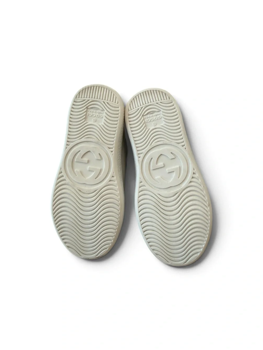 Gucci Kids White Leather Sneakers with Dark Green Heel Tab